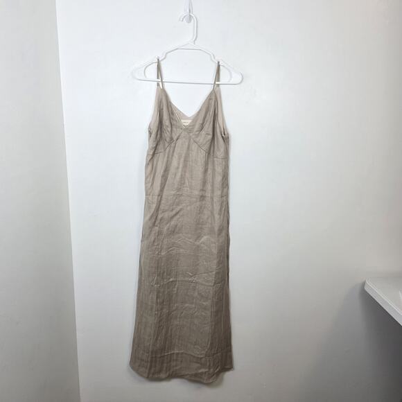 Hirsch & Timber Dresses & Skirts - Hirsch & Timber Beige 100% Linen Boho Minimalist Babydoll Maxi Dress Size Small